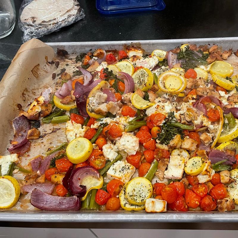 Sheet-Pan Baked Feta with Broccolini, Tomatoes and Lemon